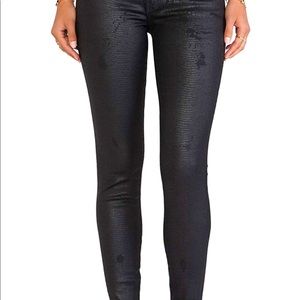 Current/Elliott Snakeskin Black Skinny Jeans.